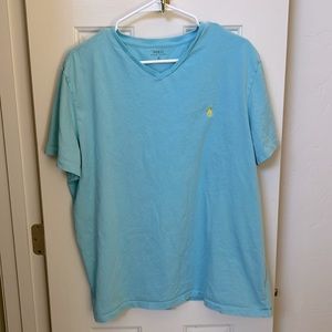 Ralph Lauren Men’s light blue XL v-neck cotton tee with yellow logo.
